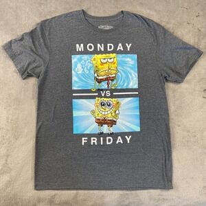 SpongeBob SquarePants T-Shirt Mens Large Gray Monday vs Friday Graphic Tee Humor